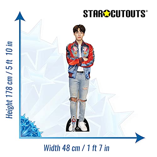 STAR CUTOUTS Cardboard CS749 Lifesize Standee con recorte de escritorio gratuito de Jeon Jung-Kook (Jungkook) Red Jacket Bangtan Boys, Multicolor