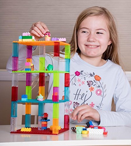 Strictly Briks Pack de 4 Bases con 30 Ladrillos separadores 2 x 2 - Construcción en Forma de Torre - Compatible con Todas Las Marcas - 15,24 x 15,24 cm - Amarillo, Rojo, Verde, Azul