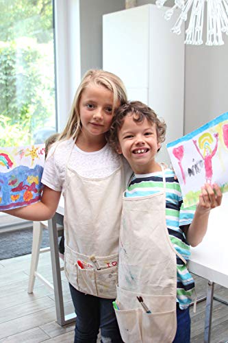 Stylex Delantal para niños de Aprox. 35 x 50 cm con 6 Bolsillos, 100% algodón, Lavable a máquina a 30 °C, Natural, 50 x 35 cm