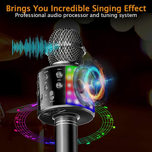 SunTop Micrófono Karaoke Bluetooth, Microfono Inalámbrico Karaoke, Portátil con Altavoz y Luces LED, Reproductor KTV doméstico con función de grabación