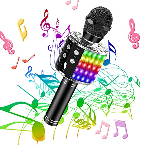SunTop Micrófono Karaoke Bluetooth, Microfono Inalámbrico Karaoke, Portátil con Altavoz y Luces LED, Reproductor KTV doméstico con función de grabación