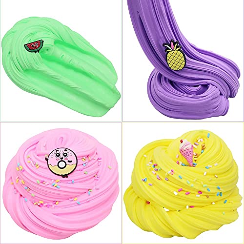 SWZY Fluffy Slime Kit,Butter Slime,Slime Fluffy,con Hamburguesa, Bebida fría, Helado, Tarta de piña, Papas Fritas, Pizza, Bollo de jamón...Regalo de Juguete de Barro de Bricolaje 12 Colores