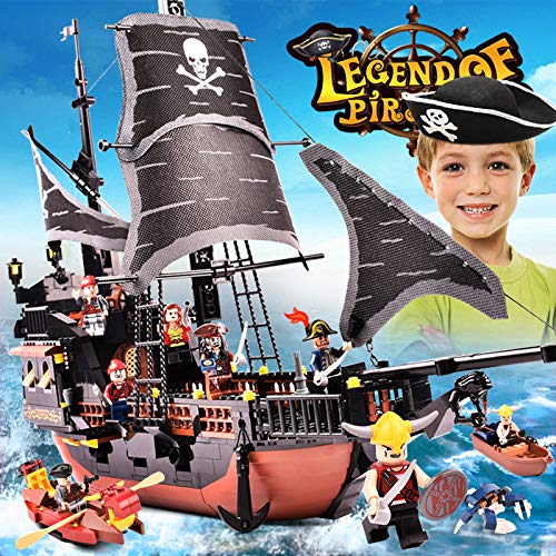 SXCYU Bloques Juguetes para niños Juguetes para niños y niñas Barco Pirata Gudi Pirata del Caribe Conjunto de Barcos Reales españoles Black Pearl Model Building, S7322 sin Caja
