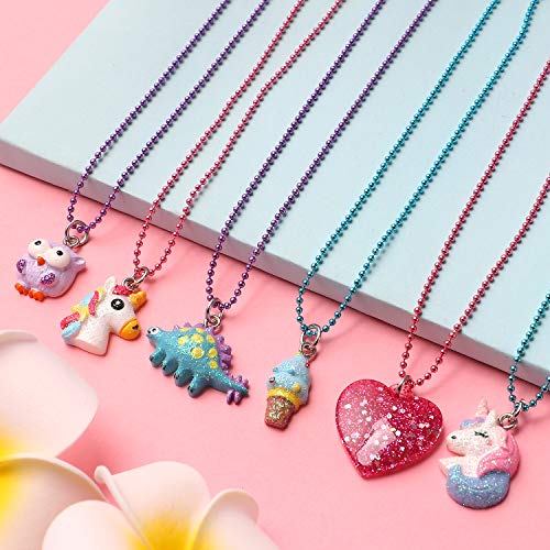 Tacobear 12 Piezas Joyas Niña Collar Anillos Corazón Búho Dinosaurio Unicornio Collar Anillos Set Joyas Princesa Articulos Fiesta Cumpleaños Regalo Joyería para Niña