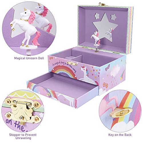 Tacobear Cajas de Musical Caja de música para Niñas Unicornio Joyero Musical con Pulsera y Cajón Unicornio Cumpleanos Regalos para Niñas 3 4 5 6 7 8 9 10 años
