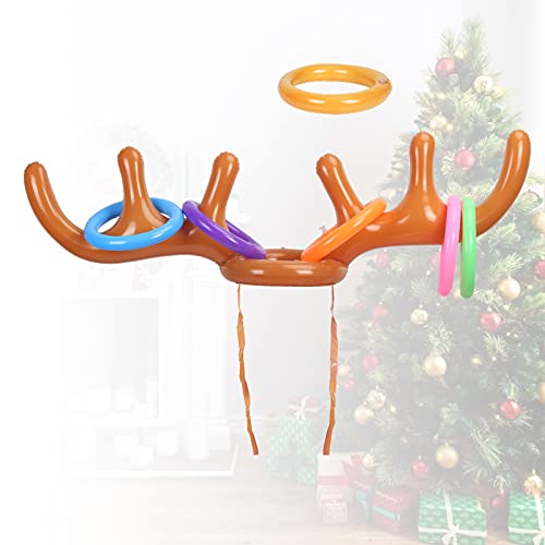 TAZEMAT 2 Pcs Toss Game Juguete Inflable de Reno Marrón con 12pcs Anillos Coloridos y Una Bomba Manual Sombrero Divertido para Niños y Padre-Hijo en Fiesta Actividades Escolares Aire Libre