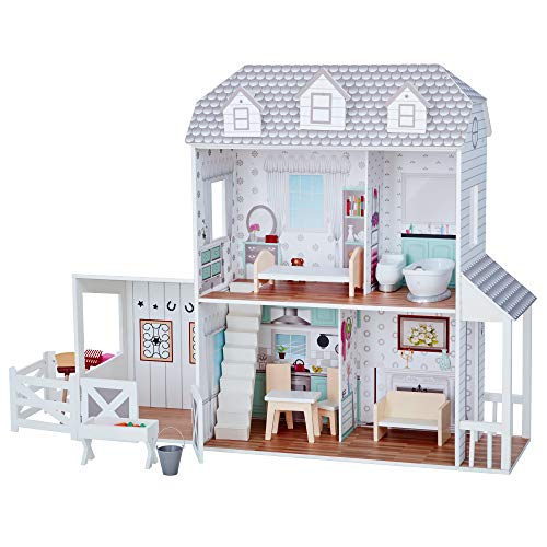 Teamson Kids Casa/Alquería De Muñecas Madera Blanco Y Muebles para Niños TD-12901A