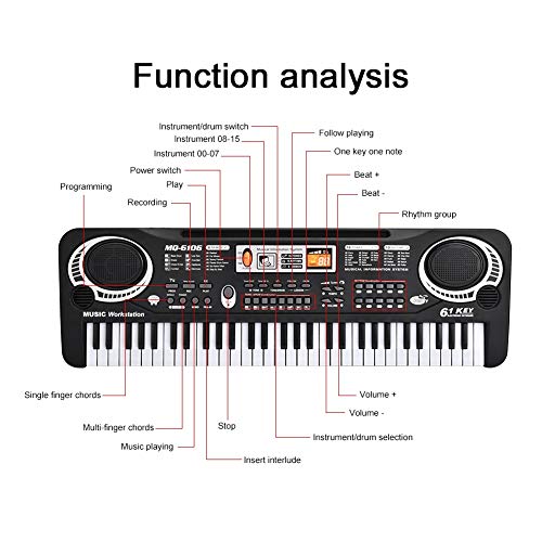 Teclado para Niños con Micrófono, Teclado de Piano Portátil de 61 Teclas Piano Digital Teclado para Niños para Principiantes Piano Electrónico con 61 Teclas Teclados de Juguete Musical