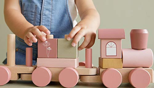 Tiamo Little Dutch 7035 - Tren de Madera con Formas de Ranuras, diseño de Flores, Color Rosa