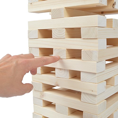 Torre apilable XXL de la Marca Ocean5 de Madera Natural, Juego de Torre Gigante, 60 Piezas (21x4x2,5cm), Construir hasta 1,5 m de Altura con el Juego de Habilidad de Pila