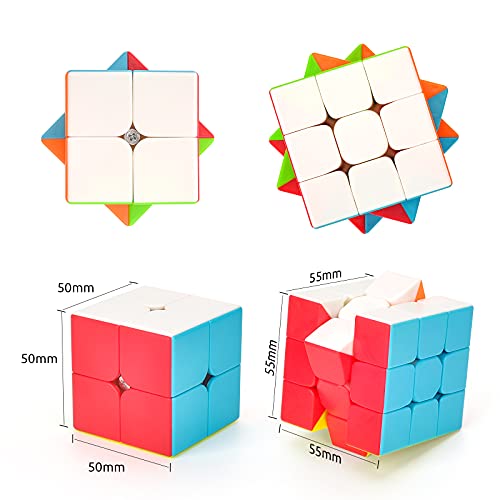 TOYESS Cubo de Velocidad Set, Speed Cube 3x3 Clásico + Cubo Mágico 2x2x2, Rompecabezas Juguetes & Regalo de Navidad para Niños & Adulto, Stickerless (2 Pack)