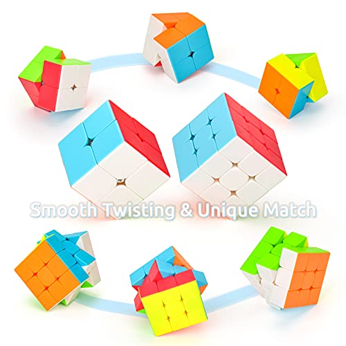 TOYESS Cubo de Velocidad Set, Speed Cube 3x3 Clásico + Cubo Mágico 2x2x2, Rompecabezas Juguetes & Regalo de Navidad para Niños & Adulto, Stickerless (2 Pack)