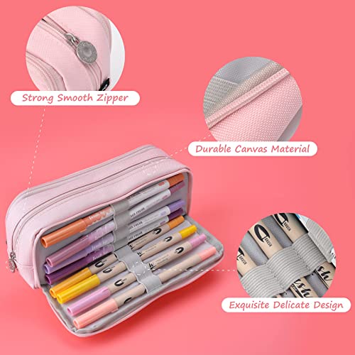 TOYESS Estuche Escolar con 3 Compartimentos, Estuche Escolar Grande Capacidad, Estuche Multifuncional con Cremallera para Niña, Niños, Adolescentes, Estudiantes（Amarillo）