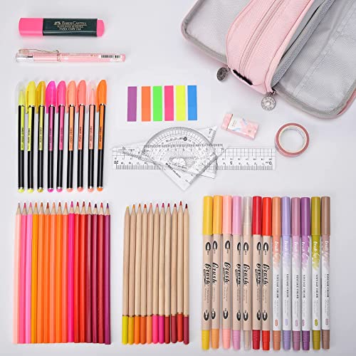 TOYESS Estuche Escolar con 3 Compartimentos, Estuche Escolar Grande Capacidad, Estuche Multifuncional con Cremallera para Niña, Niños, Adolescentes, Estudiantes（Amarillo）