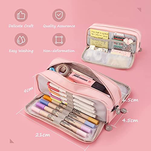 TOYESS Estuche Escolar con 3 Compartimentos, Estuche Escolar Grande Capacidad, Estuche Multifuncional con Cremallera para Niña, Niños, Adolescentes, Estudiantes（Amarillo）