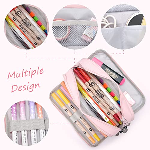 TOYESS Estuche Escolar con 3 Compartimentos, Estuche Escolar Grande Capacidad, Estuche Multifuncional con Cremallera para Niña, Niños, Adolescentes, Estudiantes（Amarillo）