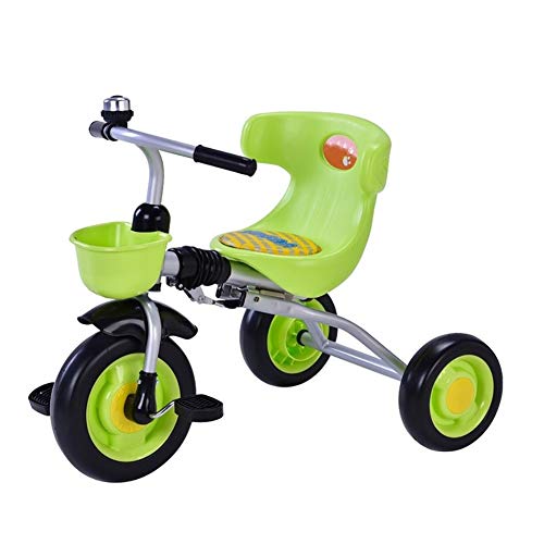 Triciclo for niños 1-6 años de Edad, Silla de Paseo en Bicicleta Ligera y una Cesta de 34x75x50cm Cochecito Rueda de vacío Plegable (Color : Green)
