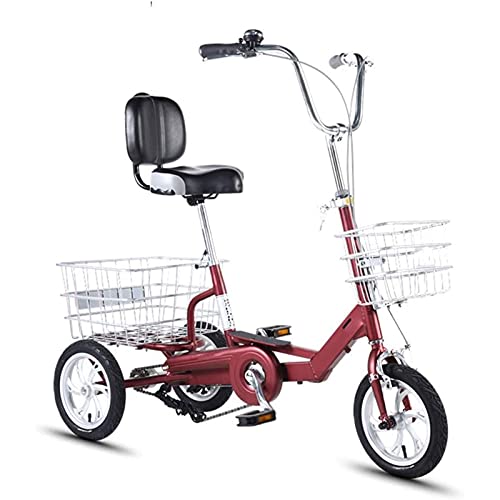 Triciclo Tricycle 3 Bicicletas De Ruedas Adulto Título De Adultos 12 Pulgadas Triciclo Cruiser Bike Tres Ruedas Bicicletas Con Cesta De Compras, Trikes Para Mujer Para Perros(Size: 12 Inch,Color:rojo)