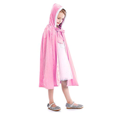 Tyidalin Capa de princesa para niños, niñas, disfraz de invierno, para cosplay, fiestas, Halloween, Navidad, Carnaval, con capucha, larga, rosa, M