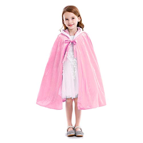 Tyidalin Capa de princesa para niños, niñas, disfraz de invierno, para cosplay, fiestas, Halloween, Navidad, Carnaval, con capucha, larga, rosa, M