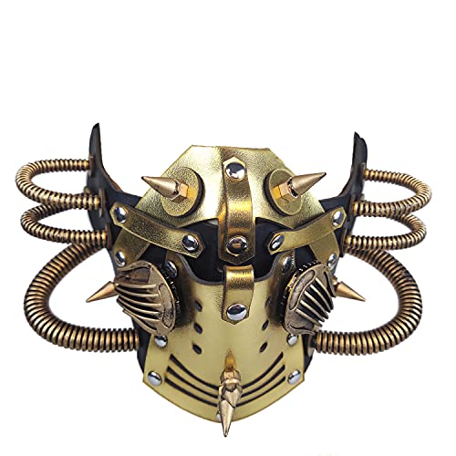 Ubauta Steampunk Máscara de cuero Máscara de cosplay Máscara de mascarada de remache punk-Oro