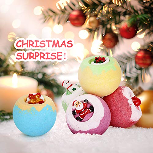 Ucradle Bombas de Baño Navidad, Bolas de Baño con Juguetes Sorpresa 6 Piezas Sales de Baño con Aceites Esenciales Bombas Baño Set de Regalo Cumpleaños Valentin para Niñas Niño Amigas Mujer