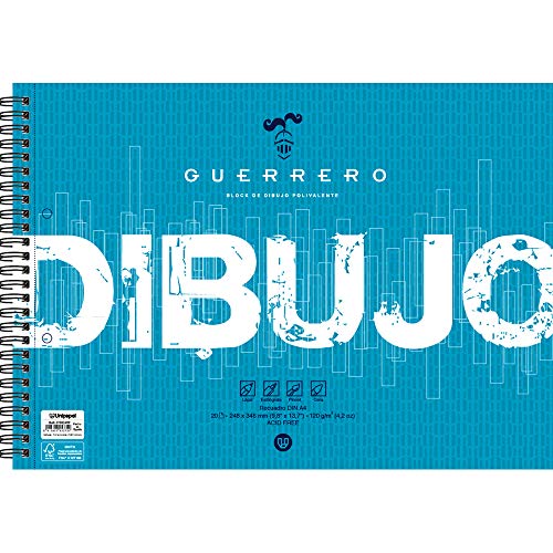Unipapel Blocks 37002499. Block de Dibujo con Recuadro, Guerrero, Papel 120 Gramos, Microperforado, 2 Taladros, Certificado FSC, Ahuesado