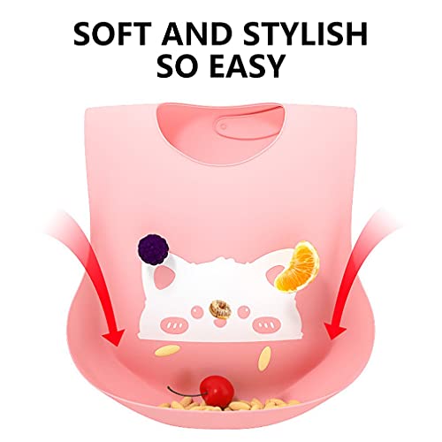 Uniquelove Baberos para Bebés Lindo Babero De Silicona Impermeable para Bebés Pequeños Toalla De Saliva De Alimentación Delantal Ajustable para Niños De Dibujos Animados - Rosa 292X238Mm