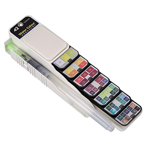 VANOLU Juego de Pinturas de pigmentos de 42 Colores Acuarela Maciza con Cepillo de Agua para Dibujo Pintura Juego Plegable de Acuarela