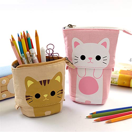 Vanornia Bolso de Lápiz Flexible Soporte Telescópico Estuche de Lona con Cremallera Dibujos Animados Lindos Multifunción para Estudiantes Escolares Niños Niños (Pato amarillo, 17cm*12cm)