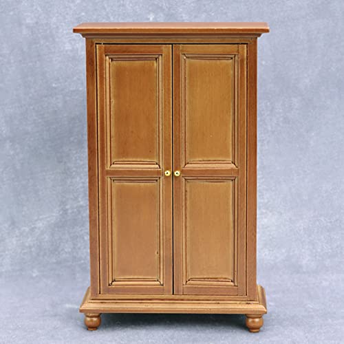 Washranp Armario de madera en miniatura Decoración de muebles retro Armario vertical Casa de muñecas Armario de madera para 1/12 casa de muñecas ébano