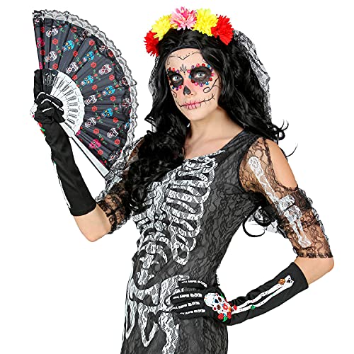 WIDMANN Guantes 34279 Dia de los Muertos, Longitud Aprox. 40 cm, Carnaval, Fiesta temática, Multicolor, Talla única Unisex Adulto