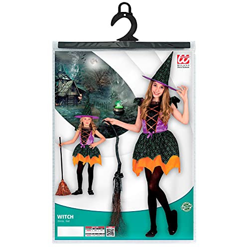 WIDMANN Widmann-97350 Infantil de Bruja de 2 Piezas, Vestido y Sombrero, Multicolor, Cuentos de Hadas, Disfraz, Fiesta temática, Carnaval, Halloween, 104 cm (97350)