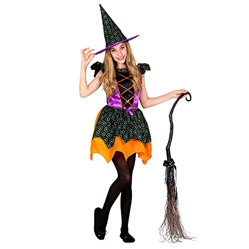 WIDMANN Widmann-97350 Infantil de Bruja de 2 Piezas, Vestido y Sombrero, Multicolor, Cuentos de Hadas, Disfraz, Fiesta temática, Carnaval, Halloween, 104 cm (97350)