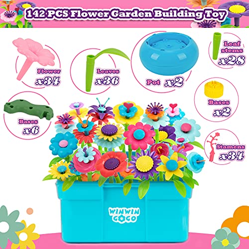 WINWINGOGO 142PCS Juguetes de Construcción para Jardín de Flores, Juguetes niña 3 años, Stem Preescolar Actividad Educativa Juguetes de Regalo para el Cumpleaños de Navidad 3 4 5 6 años