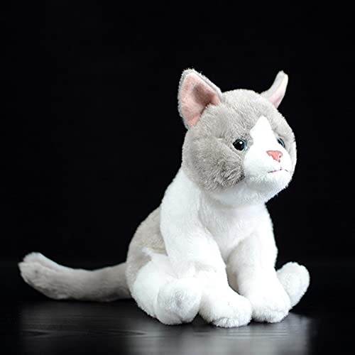 WJCRYPD Realista Lindo Gris Y Gato Gatito Gatito Peluche Peluche Juguete Lindo Simulación Real Muñeca Animal Linda muñeca de Peluche Qf Shop (Color : Grey White, Height : 14cm)