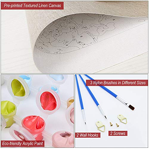 WONZOM Pintura por Números para Adultos - DIY Conjunto Completo de Pinturas Surtidas Pintura al óleo Kit y Accesorios para cepillos - Elefantes Coloridos Padre-Hijo 16 * 20 Pulgadas Sin Marco