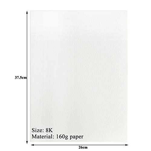 WOWOSS 100 Hojas Papel para Pintura al Óleo y Acrílica, Papel de Acuarela para Pinturas de Agua, Papel de Algodón Prensado en Frío 160g 8K, (37,5 x 26 cm)