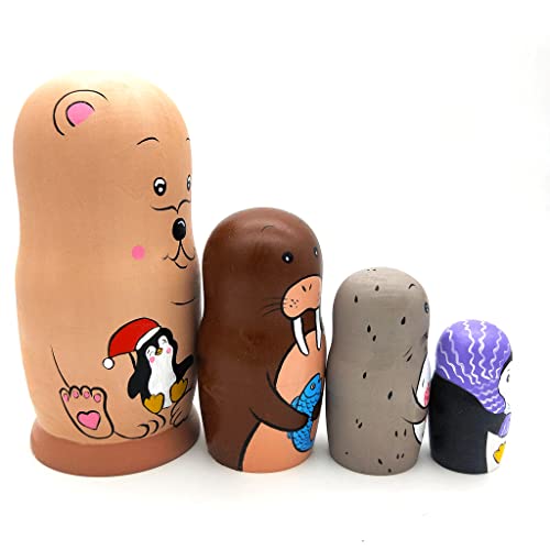 WSKL 10 Uds Matryoshka Rusa, Oso de Dibujos Animados Lindas muñecas de anidación niña Puro Juguete Educativo Pintado a Mano Adornos navideños