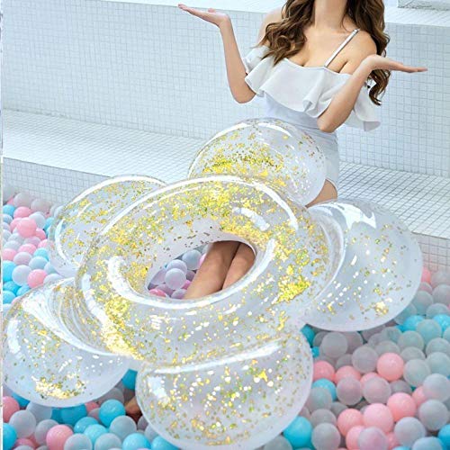 WZXHN Círculo Inflable Anillo de natación de Flores Adulto Piscina Flotador Mujer Anillo de natación Juguete de Piscina Verano Playa Natación Juego de Agua Anillo 140cm-140cm_White_Sequins