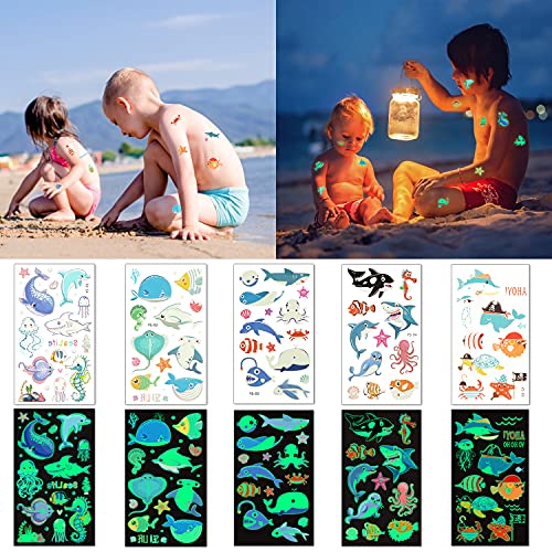 Xingsky Tatuajes Temporales Niños, Calcomanias para Niños, Tatuajes Temporales Niños Purpurina vida marina pez Reloj, Regalos de Decoración de Fiesta para Niños y Niñas