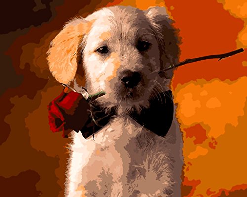YEESAM ART Pintura al óleo por números, para adultos, niños, perros y rosa, a partir de 5 óleos, arte de pared
