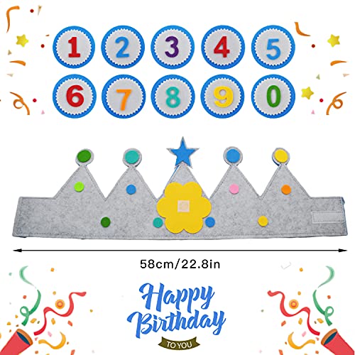 YMIFEEY Corona Cumpleaños Corona Fiestas Niño Niña Corona de Cumpleaños Infantil Corona de Tela Fieltro Corona de Cumpleaños para Niños y Niñas con Números Intercambiables del 0 al 9 (Azul)