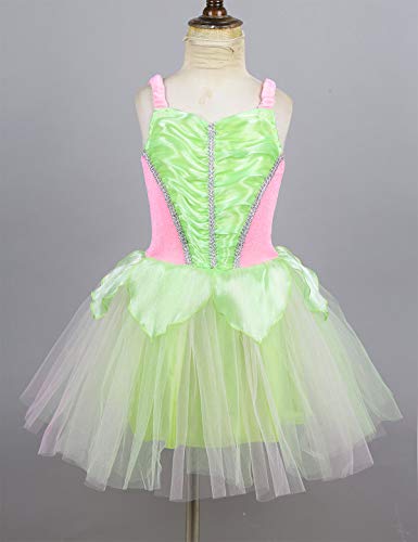 YOOJIA Niñas Vestido de Hada Verde 2Pcs Vestido de Tutú+ Alas de Hada Disfraz de Mariposa Fiesta Hallowen Carnaval (2-10 Años) Verde 4-6 Años