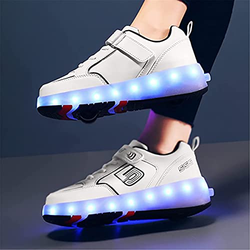 Zapatillas con Ruedas y Luces Niña Patìn con USB Carga Niños LED Luces Zapatos 7 Colores Luminosas Flash Patines en Línea de Roller Rueda Deportivo Skateboarding Ska(Size:EU 39,Color:185 white black)