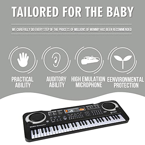 zhangsan Teclado electrónico para niños, con música digital, 61 teclas, órgano electrónico, color blanco y negro, instrumento musical para niños (sin enchufe)