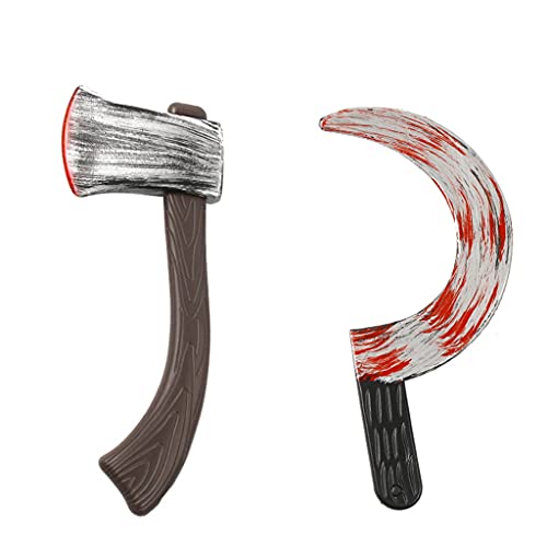 ZHINTE Halloween Decoracion Accesorio de Arma de Hoz sangrienta Realista, Accesorios de Disfraz de Zombi Falso, Armas sangrientas, Cuchillo, Machete, Hacha, Accesorios de Fiesta