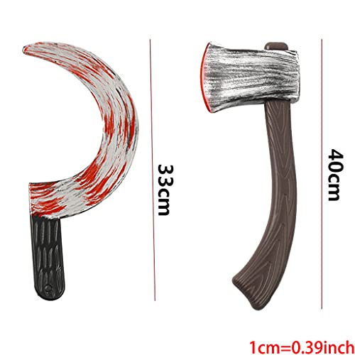 ZHINTE Halloween Decoracion Accesorio de Arma de Hoz sangrienta Realista, Accesorios de Disfraz de Zombi Falso, Armas sangrientas, Cuchillo, Machete, Hacha, Accesorios de Fiesta