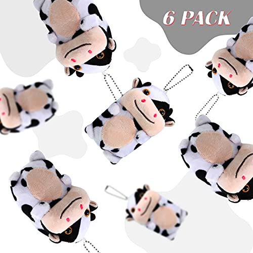 Zomiboo 6 Piezas Lindo Juguete de Vaca manchada Juguete de Vaca de Peluche de 10 cm Muñeca Vaca Kawaii con Cadena de Perlas de Imitación para Mochila o Llaveros