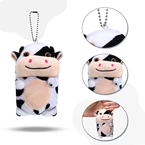 Zomiboo 6 Piezas Lindo Juguete de Vaca manchada Juguete de Vaca de Peluche de 10 cm Muñeca Vaca Kawaii con Cadena de Perlas de Imitación para Mochila o Llaveros